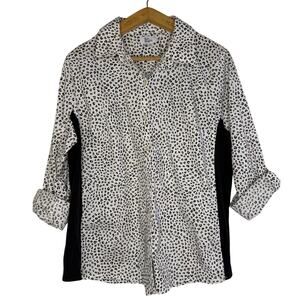 Kim Rogers Womens Long Sleeve Button Up Black White Animal Print Blouse Size XXL